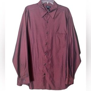 Men’s Claiborne Long Sleeve Button Down Shirt Maroon Black XL Chameleon Fabric